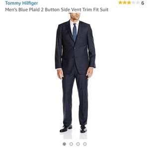 Tommy Hilfiger Men's Blue Plaid 2 Button Side Vent